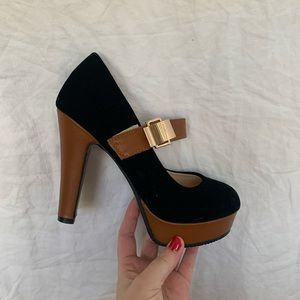 Platform Suede Mary Jane Pumps